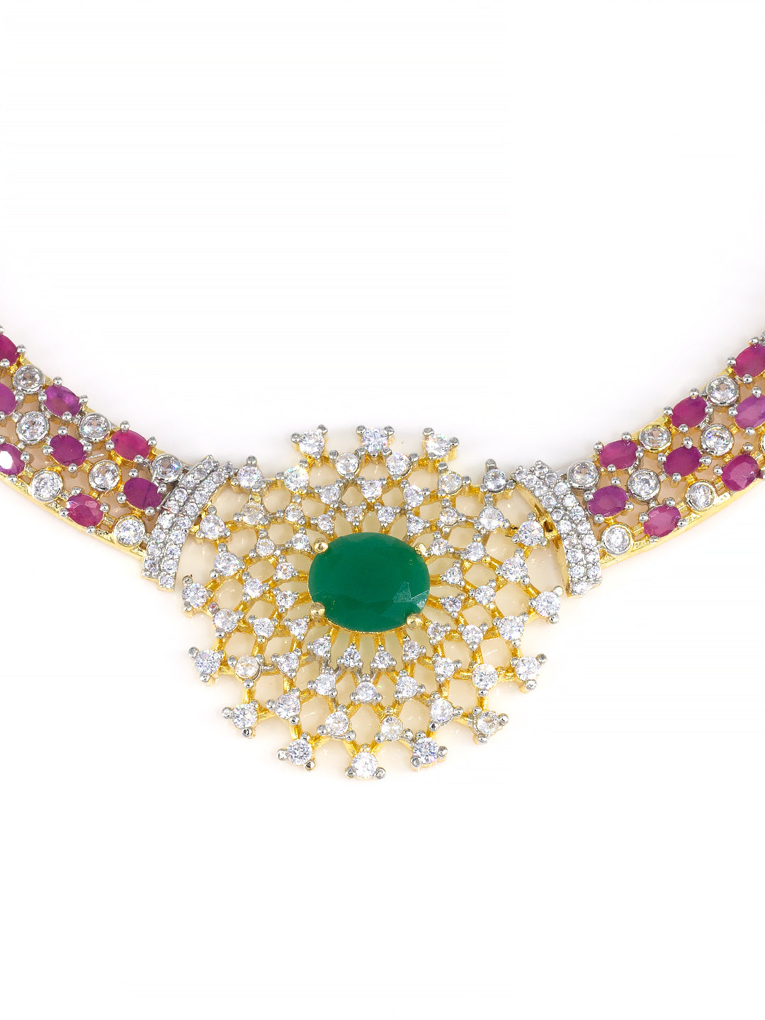 Statement Ruby & Emerald Traditional American Diamond Jewellery Set
