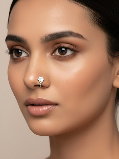 Set of 4 Silver & Gold Plated White American Diamond Press On Nose Pins
