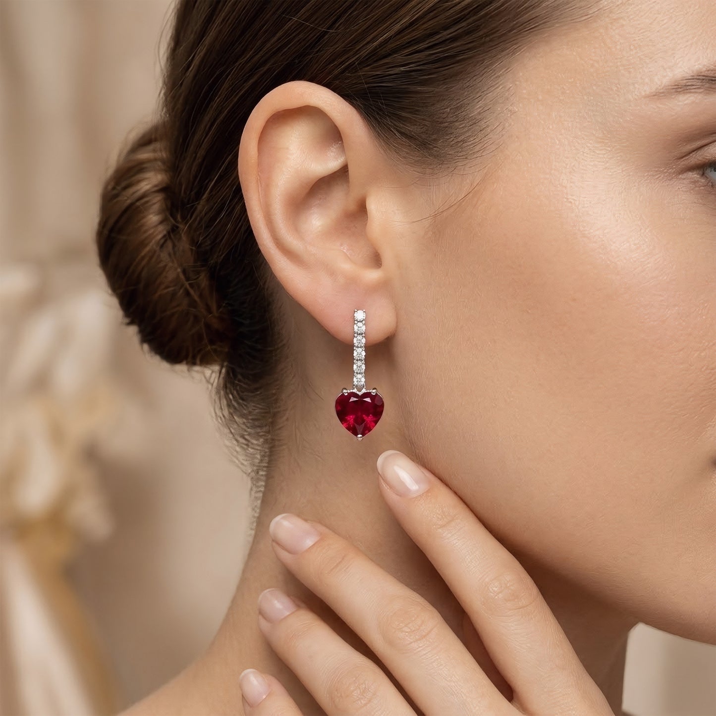 Silver Plated Red Heart AD Drop Earrings for Women