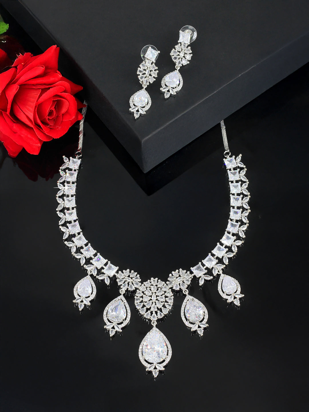 American Diamond Engagement  Floral Designer Jewellery Set