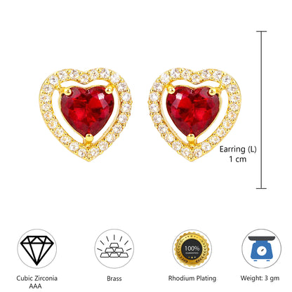 Gold Plated Red AD Heart Earrings for Women