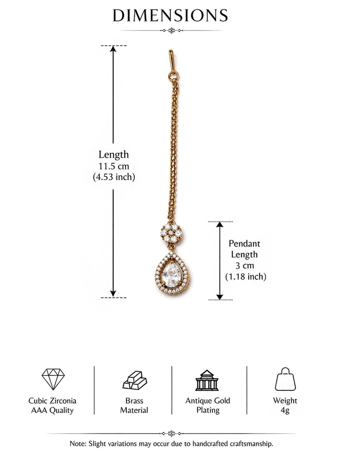 Antique Gold Plated AD Maang Tikka for Women