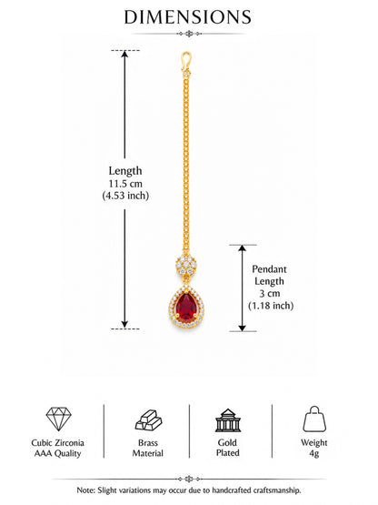 Gold Plated Red AD Maang Tikka for Women