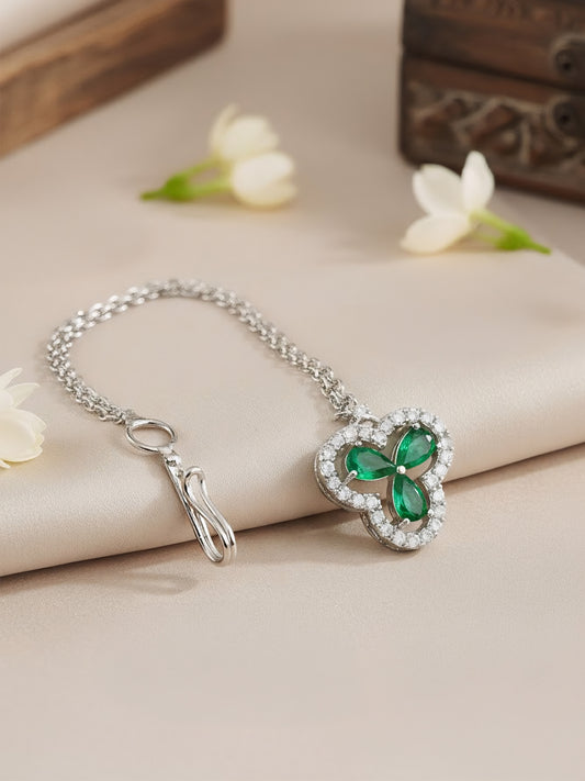 Silver Plated Green AD Maang Tikka for Women