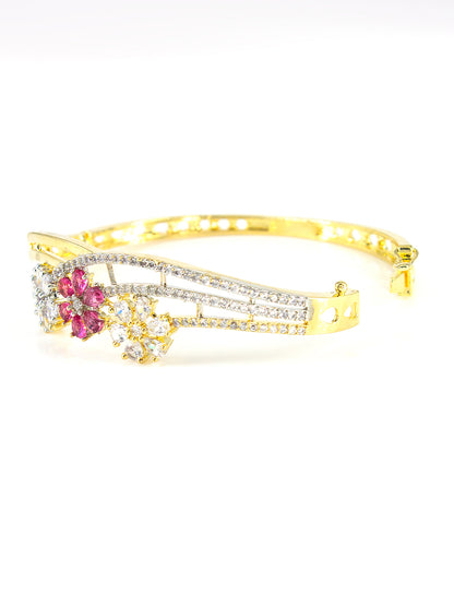 Gold Plated Ruby Floral Cuff Bracelet For Women