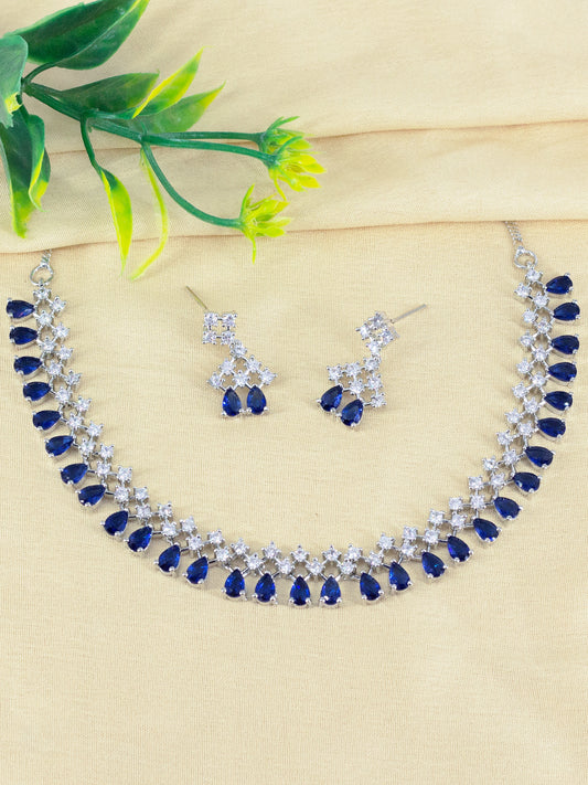 Silver Plated Blue American Diamond Jewellery Set for Women