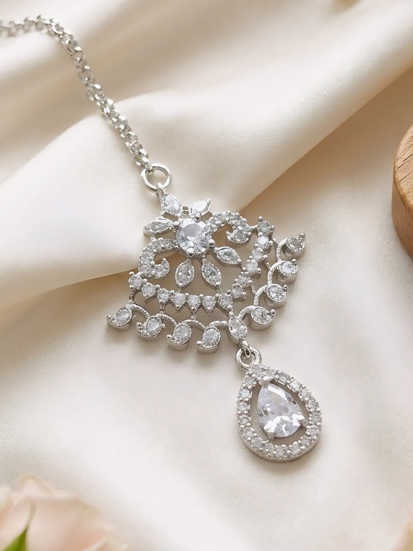 Silver Plated White AD Maang Tikka for Women