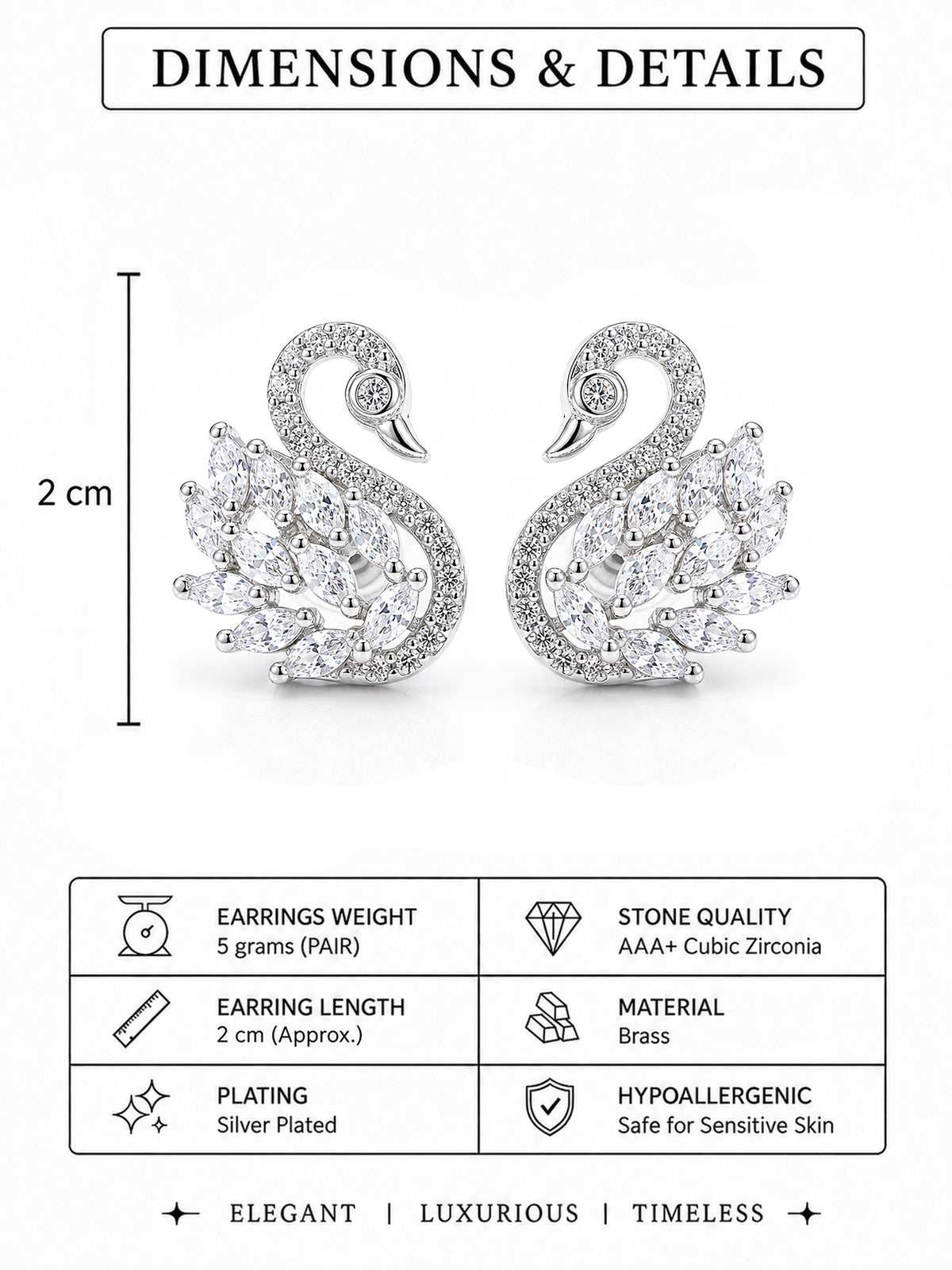 Rhodium Plated AD Stud Earrings for Women