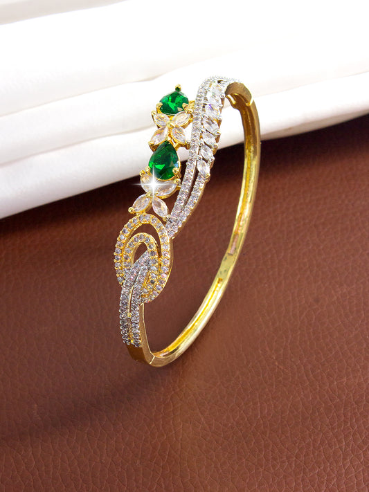 Gold Plated Green Leaf Cuff Bracelet For Women