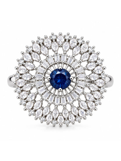 Silver Plated Blue AD Finger Ring for Women