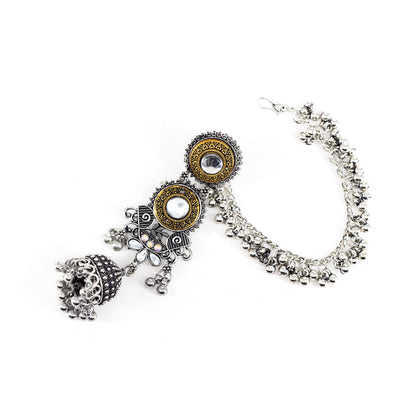 Silver Oxidised Jhumka Earring with Chain for Women