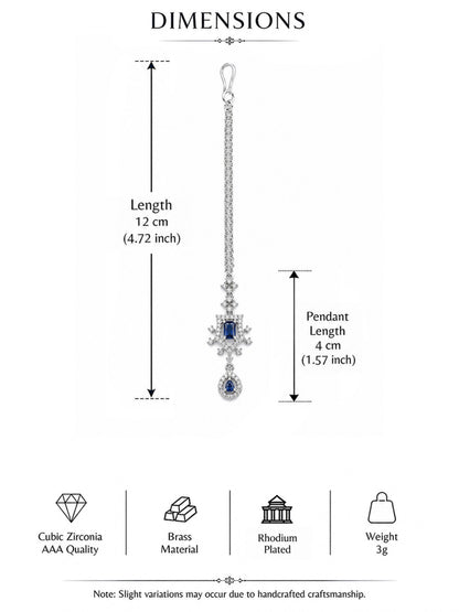 Silver Plated Blue AD Maang Tikka for Women
