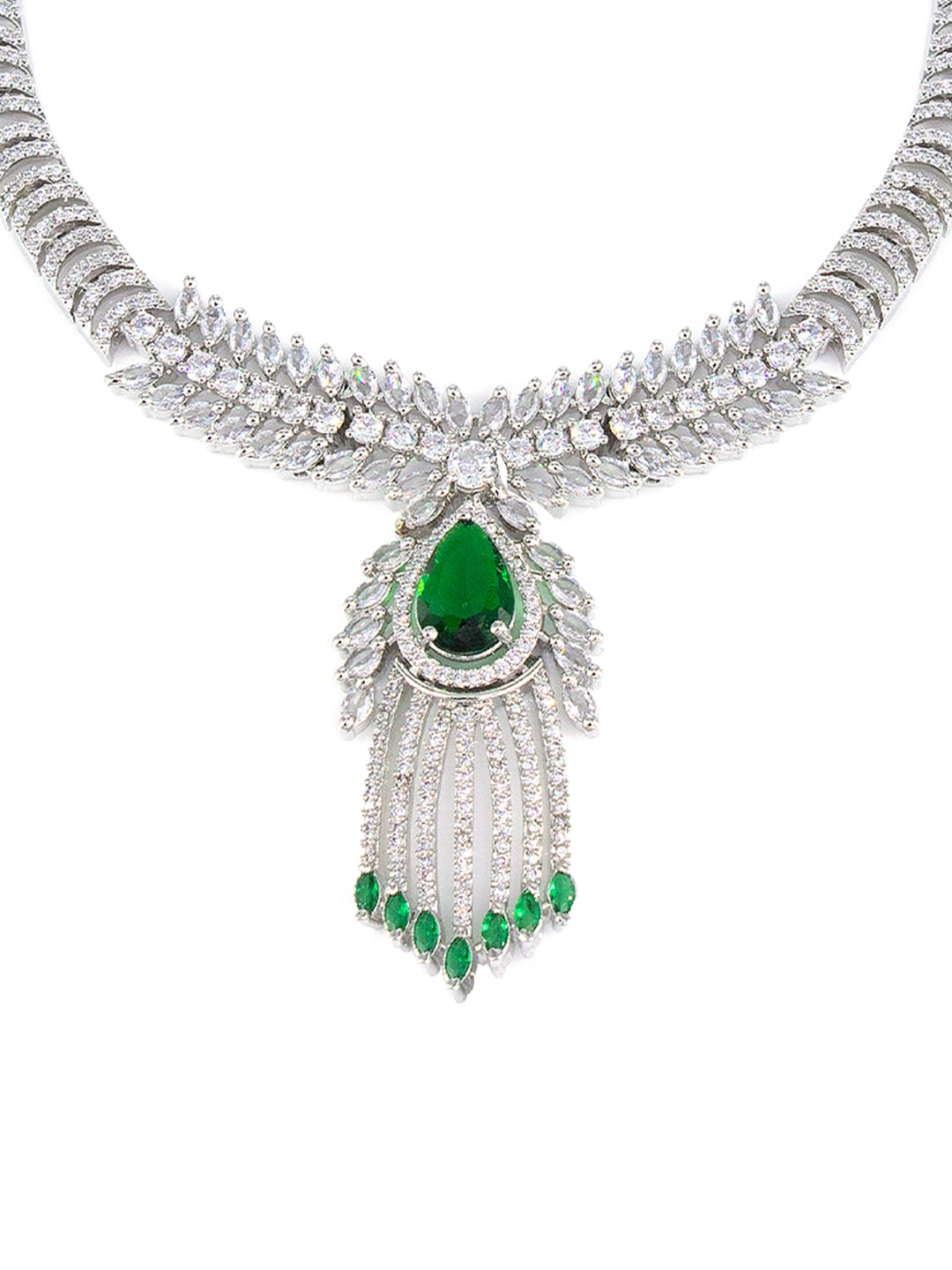 American Diamond Studded Green Jewellery Set For Women And Girls