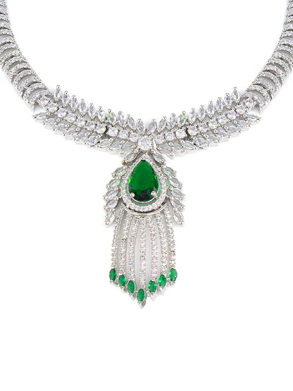 American Diamond Studded Green Jewellery Set For Women And Girls