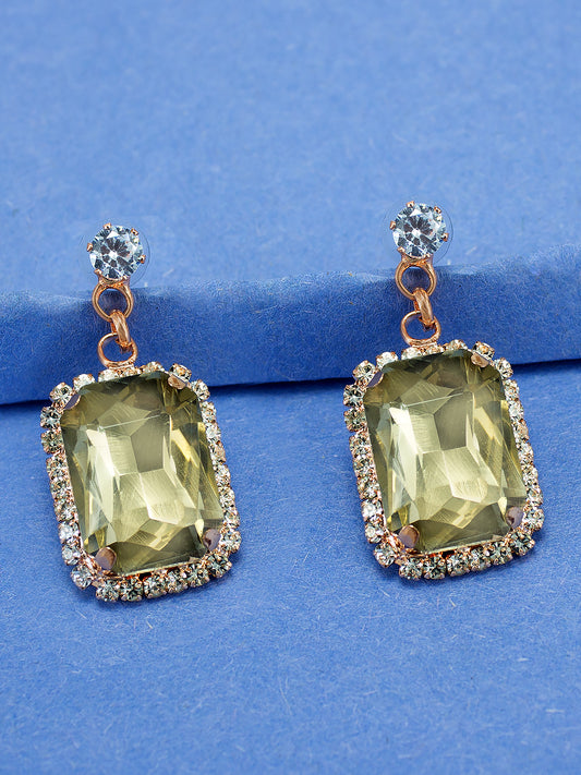 Crystal Stone Square Drop Earrings