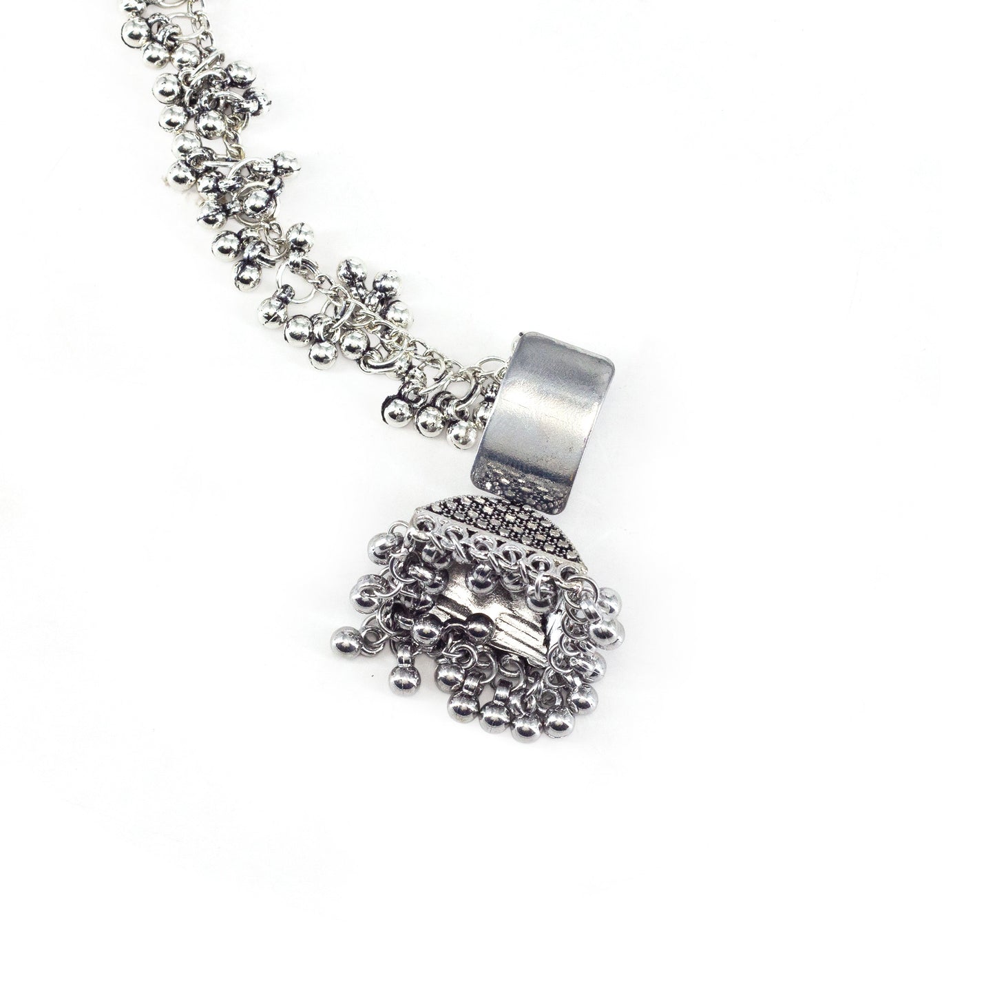 Silver Oxidised Jhumka Earring with Chain for Women