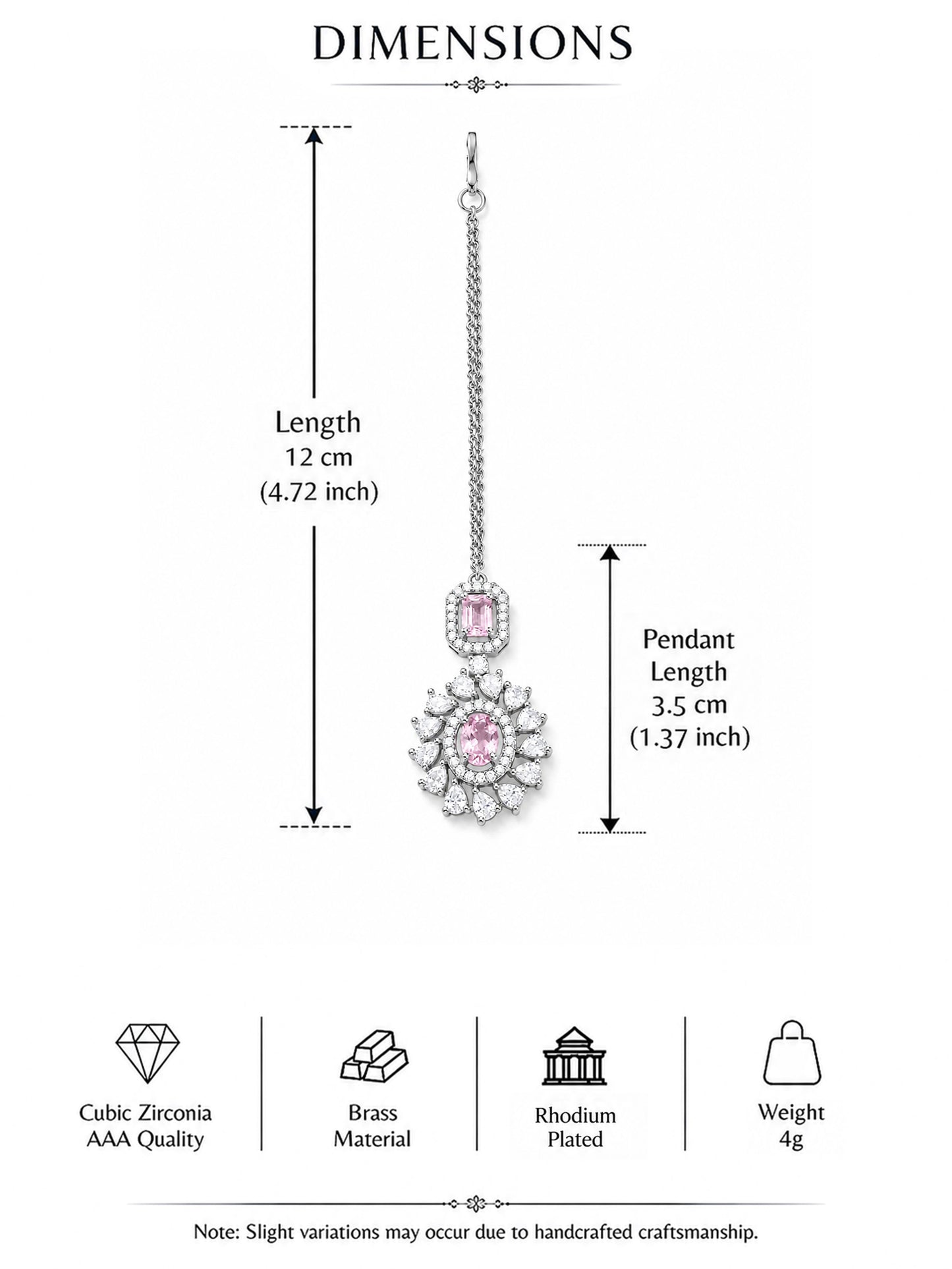 Silver Plated Pink AD Maang Tikka for Women