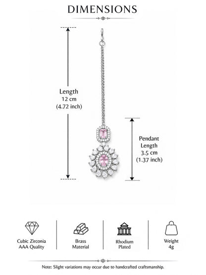 Silver Plated Pink AD Maang Tikka for Women