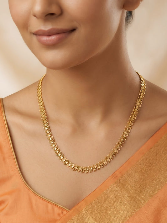 Gold Plated Minimal Leaf Chain Necklace for Women