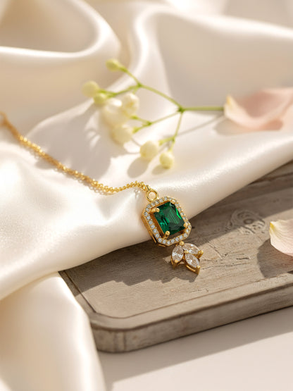 Gold Plated Green American Diamond Maang Tikka for Women