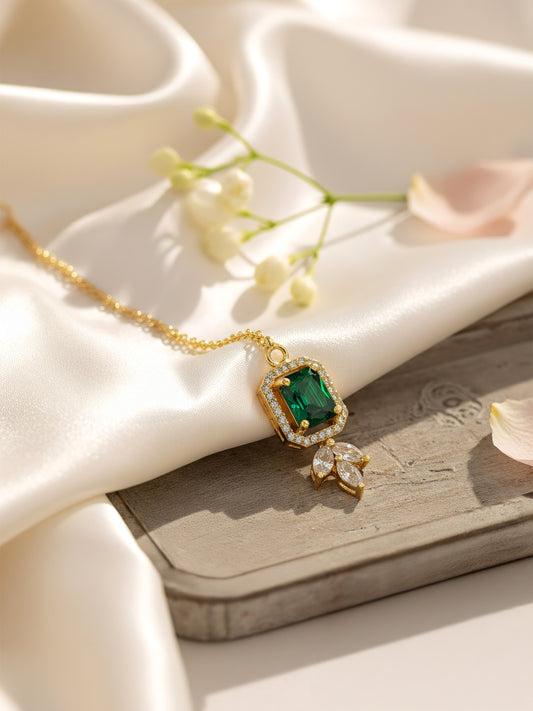 Gold Plated Green American Diamond Maang Tikka for Women