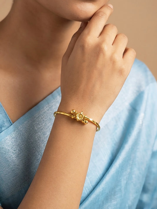 Gold Plated Floral Temple Bangle Bracelet for Women