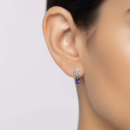 Silver Plated Purple Drop Earrings for Women