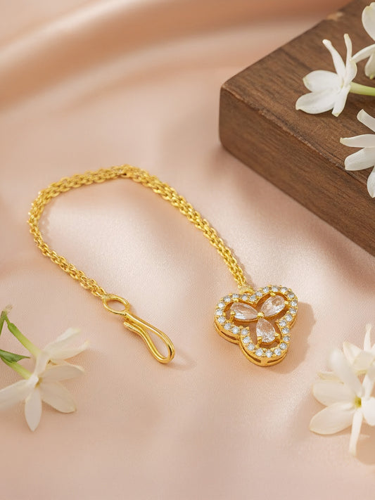 Gold Plated White AD Floral Maang Tikka