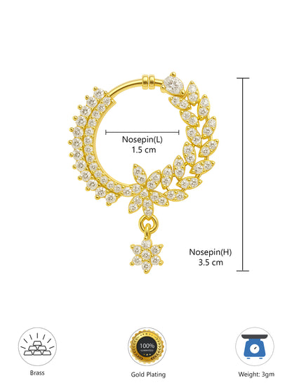 Gold Plated American Diamond Bridal Press On Nose Ring for Women