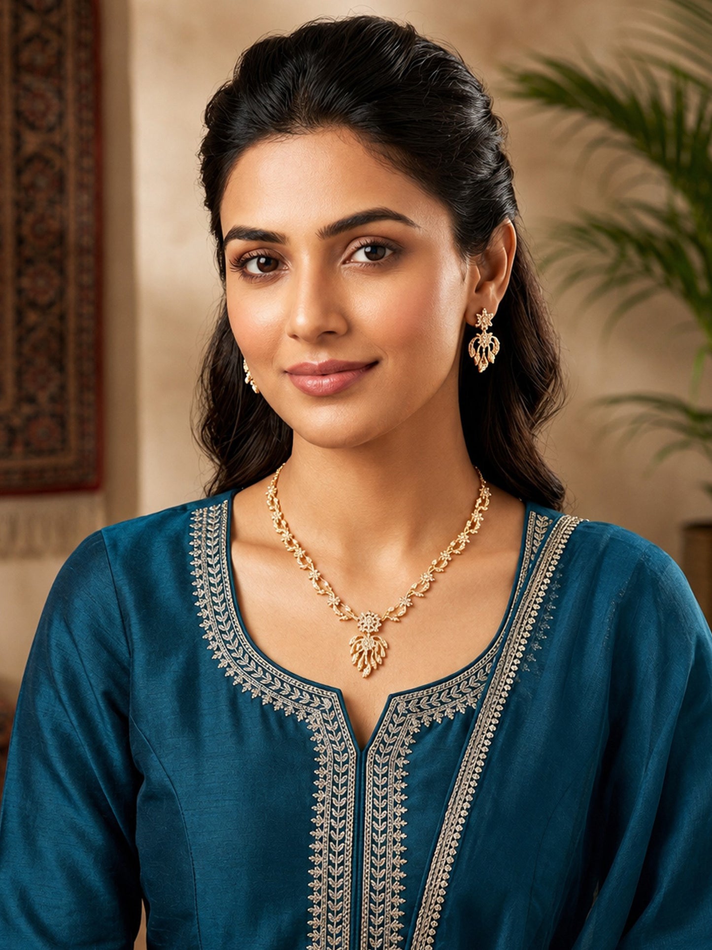 Gold Plated AD Floral Jewellery Set for Women