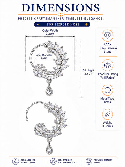 Rhodium Plated American Dimaond Drop Nose Ring