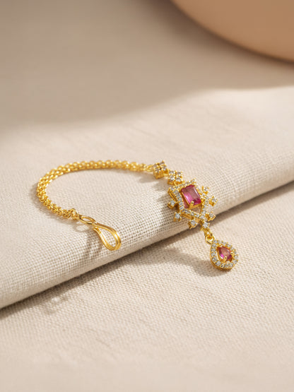Gold Plated Red Drop AD Maang Tikka for Women