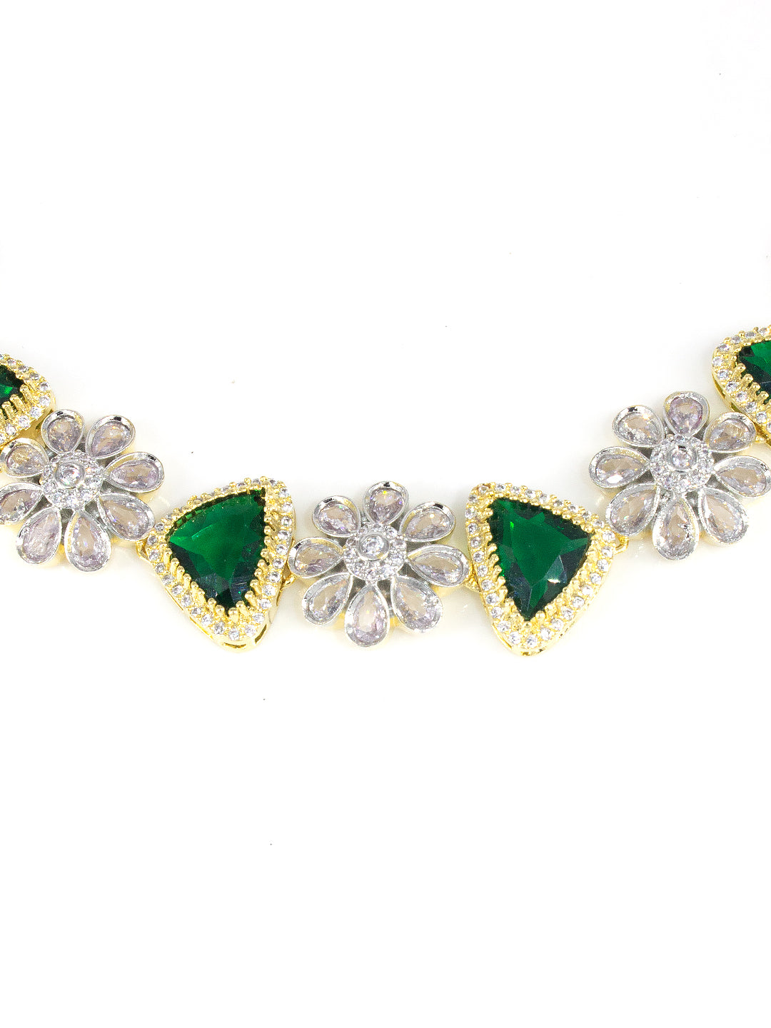 Gold Plated Green Designer Floral AD Jewellery Set