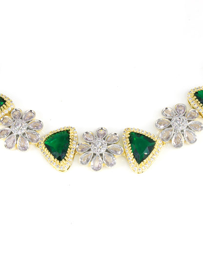 Gold Plated Green Designer Floral AD Jewellery Set