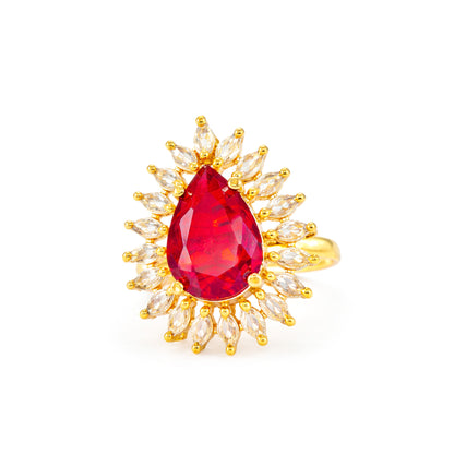 Gold Plated Red AD Adjustable Ring for Women