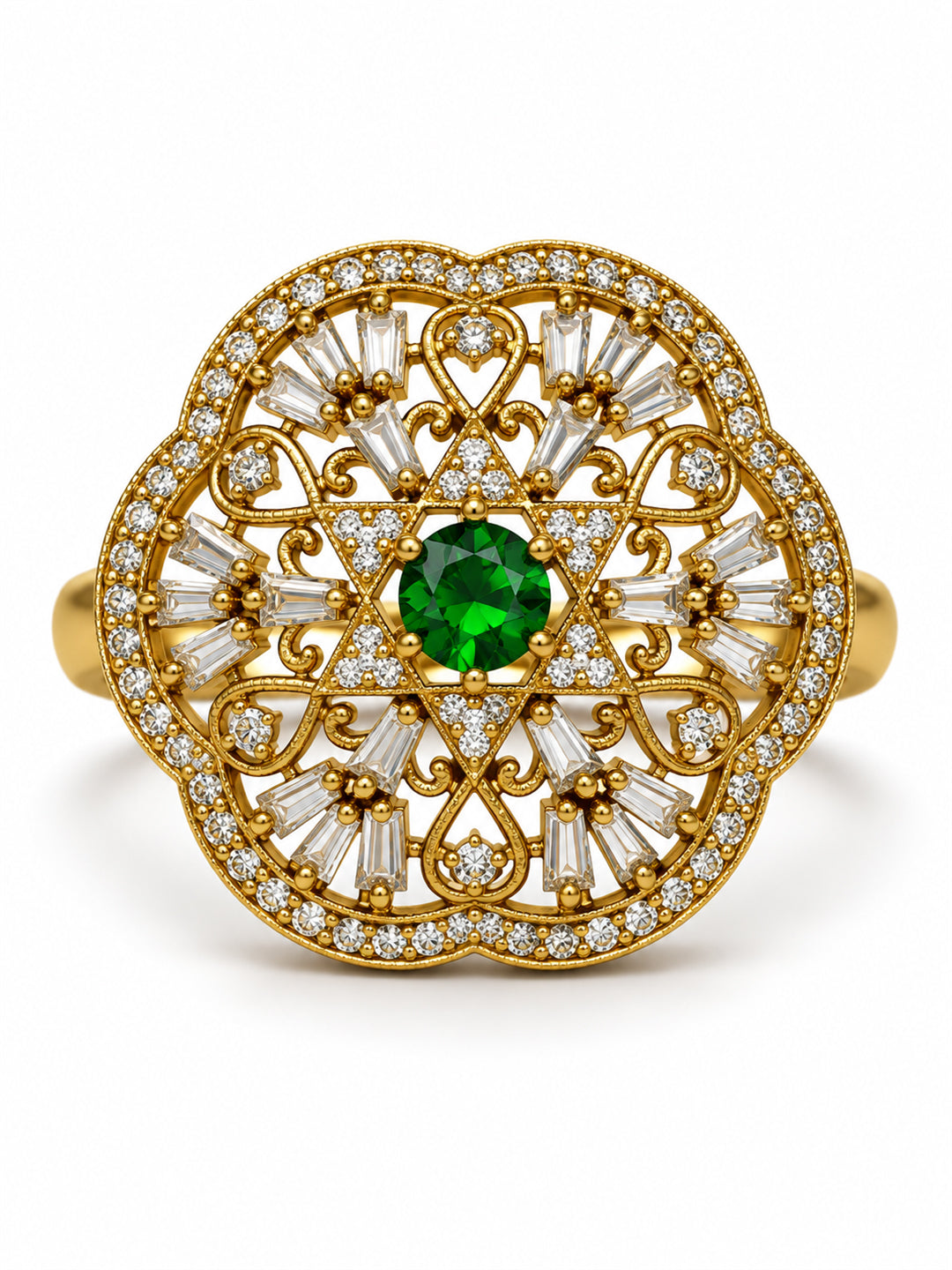 Antique Gold Plated Green AD Finger Ring for Women