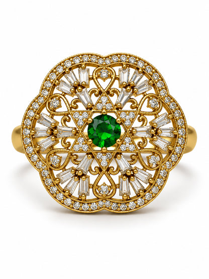 Antique Gold Plated Green AD Finger Ring for Women