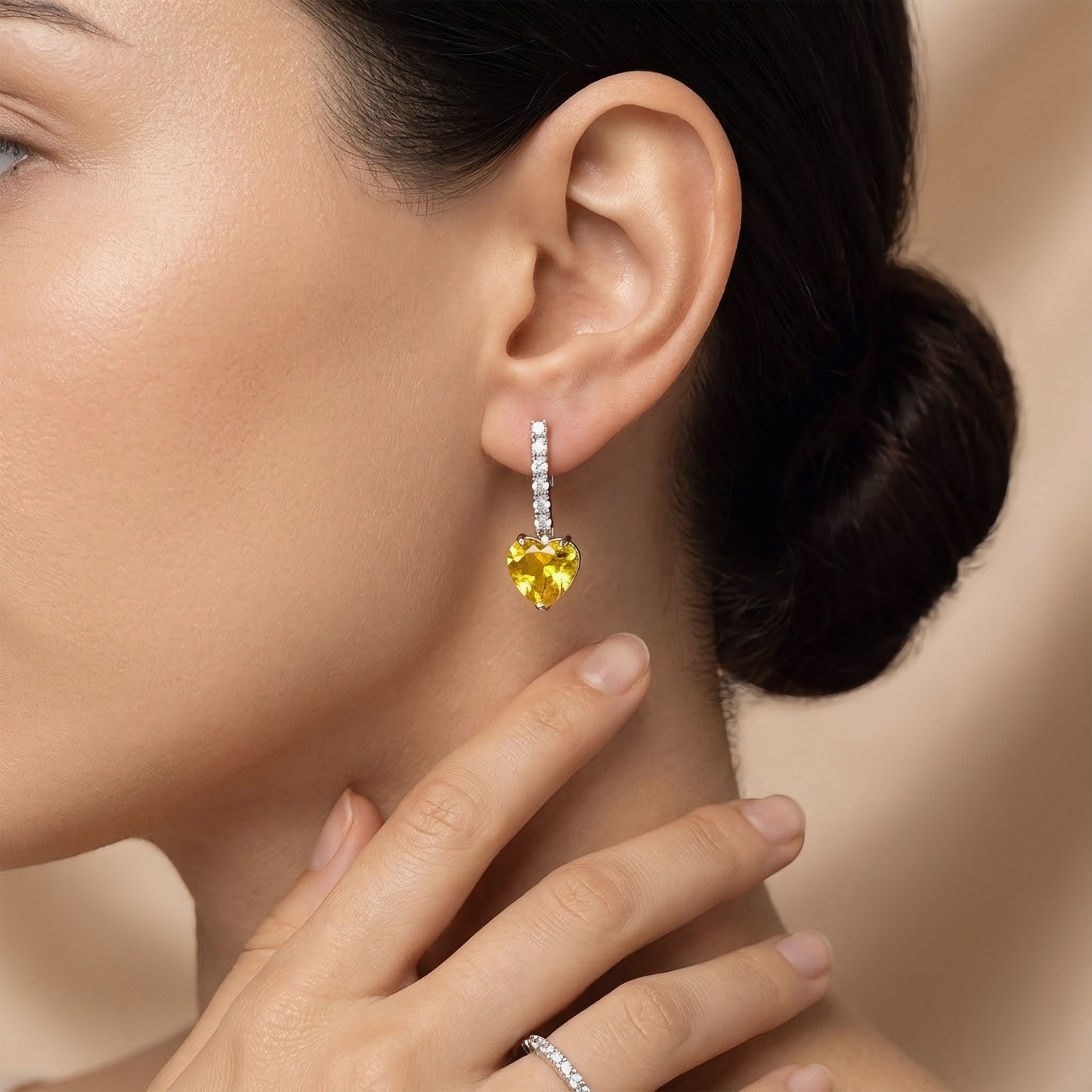 Silver Plated Yellow Heart AD Drop Earrings for Women