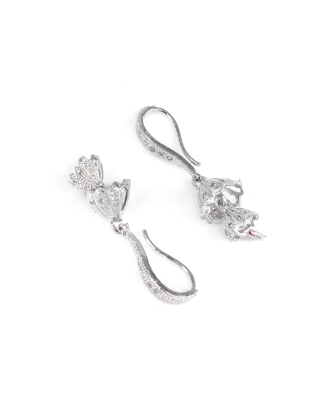 Silver Plated American Diamond Small Double Jhumki Earrings