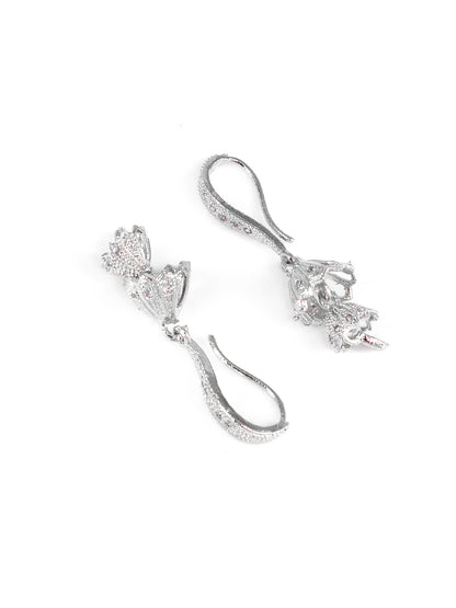 Silver Plated American Diamond Small Double Jhumki Earrings