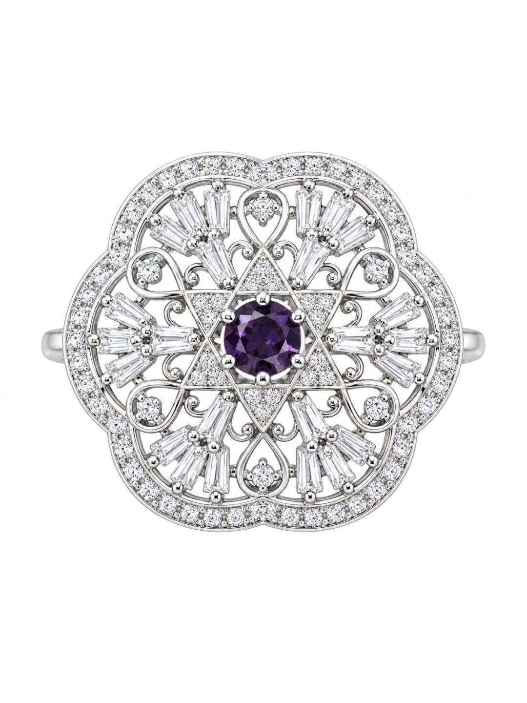 Silver Plated Purple AD Finger Ring for Women