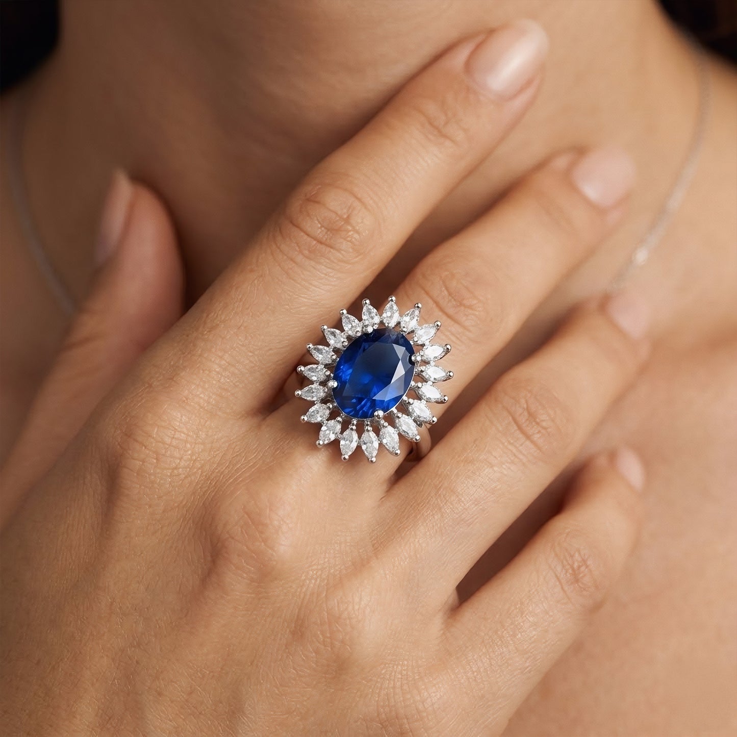 Silver Plated Blue AD Finger Ring for Women