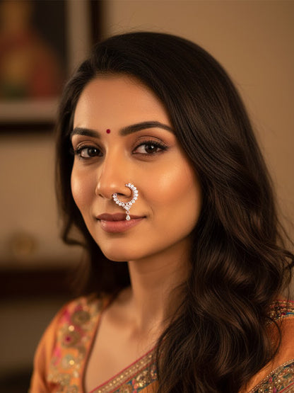 Silver Plated AD Nose Ring for Women