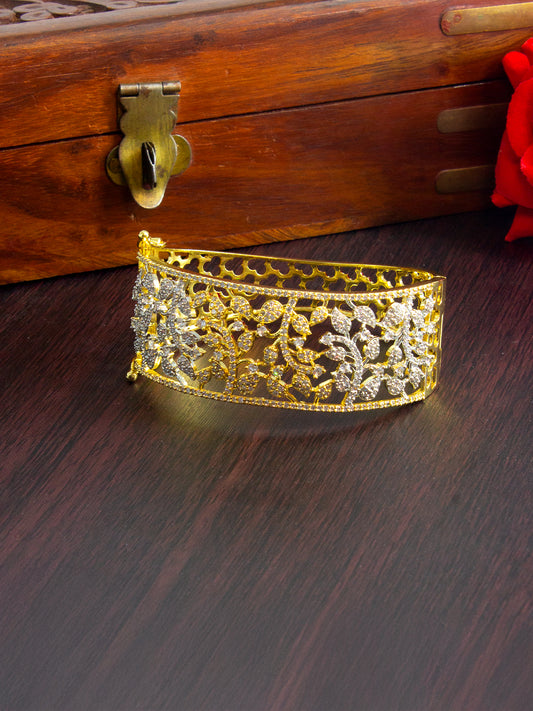 Gold Plated Floral Cuff Cocktail Bracelet For Women
