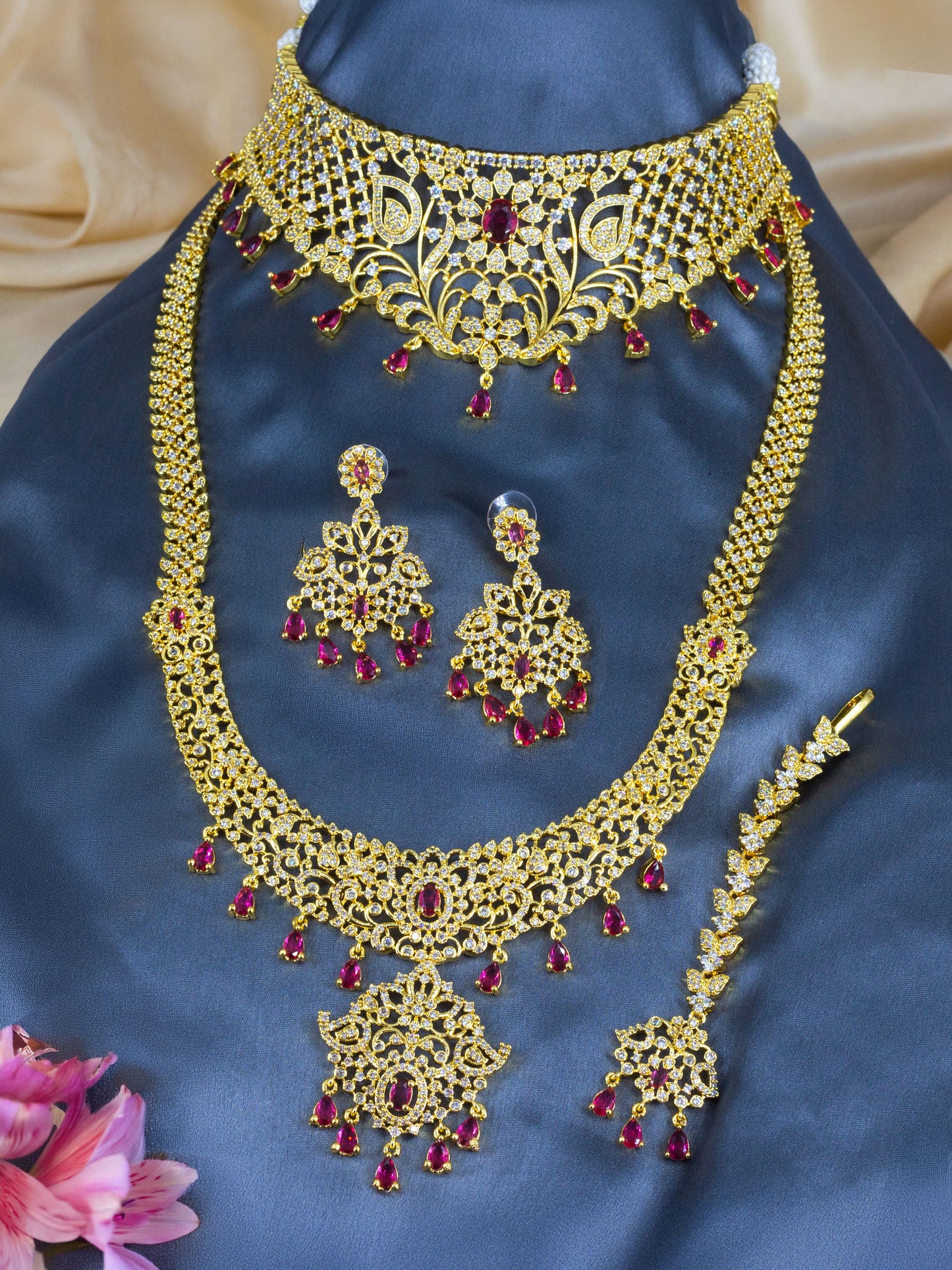 Gold Plated American Diamond Bridal Jewellery Set
