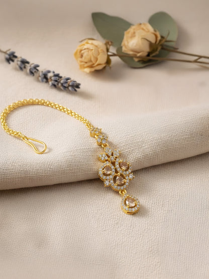 Gold Plated Drop AD Maang Tikka for Women
