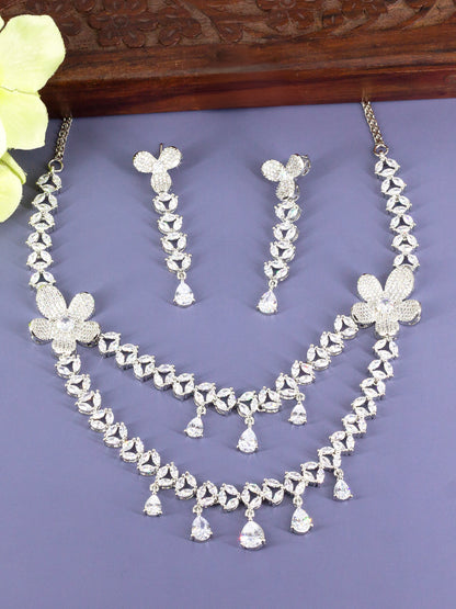 Silver Plated White AD Studded Designer Jewellery Set