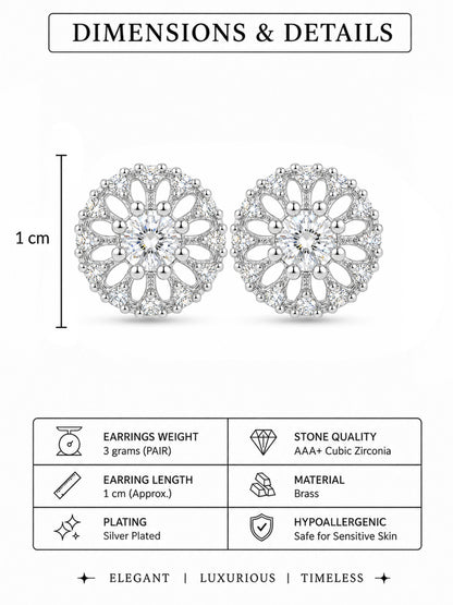 Rhodium Plated AD Stud Earrings for Women