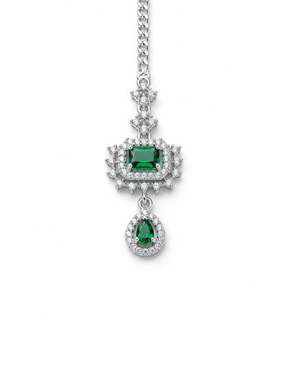Silver Plated Green AD Maang Tikka for Women