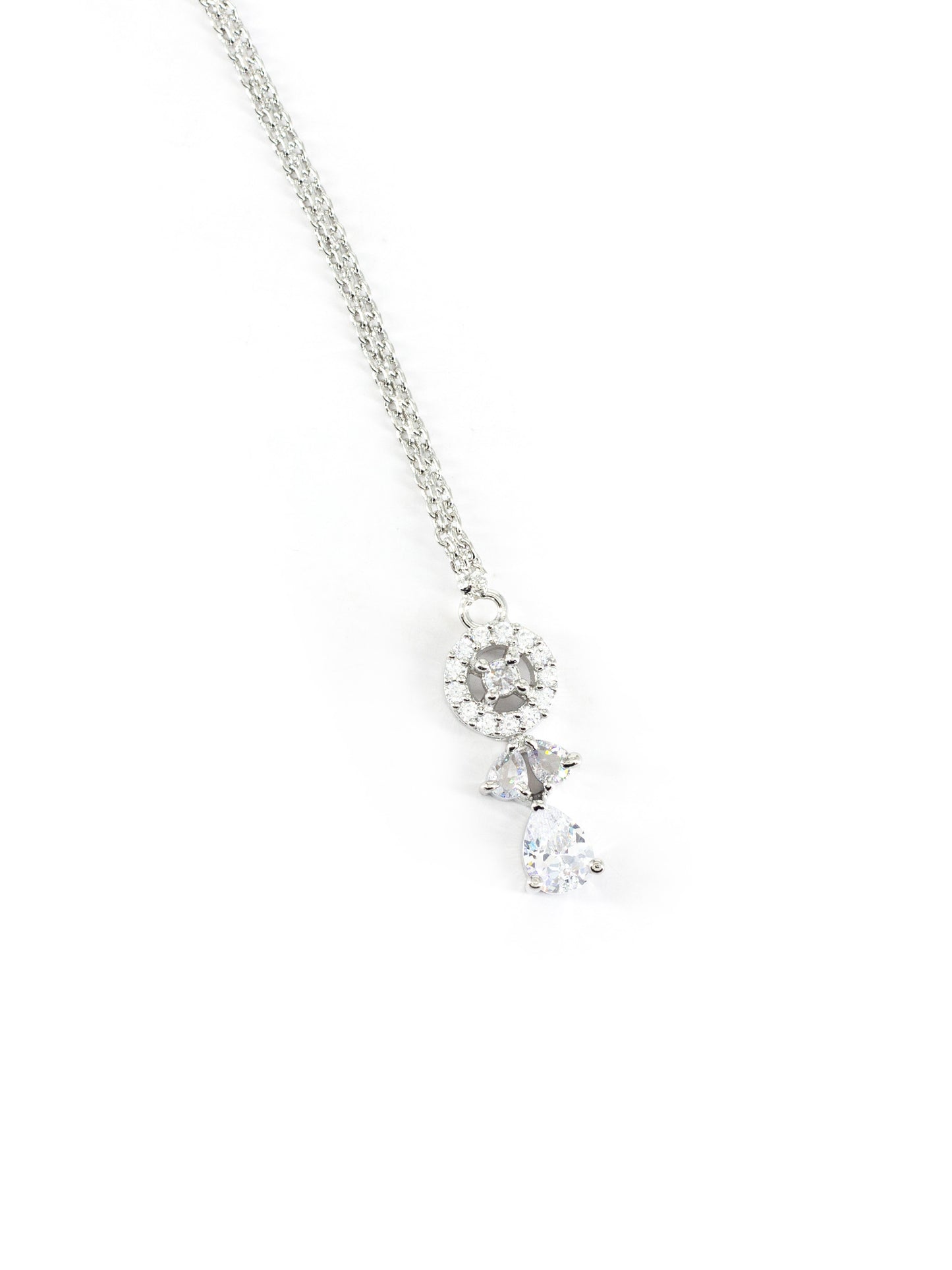 Silver Plated White AD Maang Tikka for Women